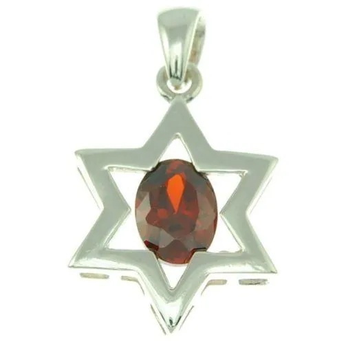 Star Of David Pendant In Dark Red Gemstone   925 Sterling Silver Necklace #26