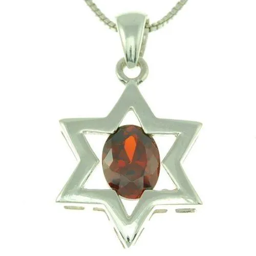 Star Of David Pendant In Dark Red Gemstone   925 Sterling Silver Necklace #26