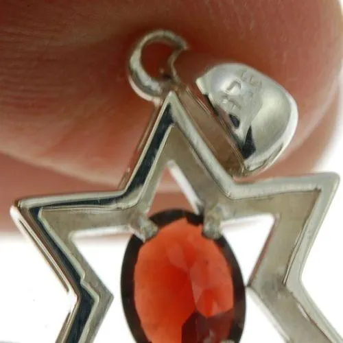 Star Of David Pendant In Dark Red Gemstone   925 Sterling Silver Necklace #26