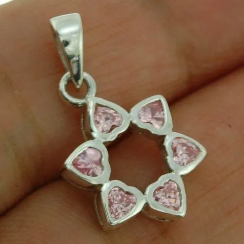 Star of David Pendant With Pink Gemstones   925 Sterling Silver Necklace