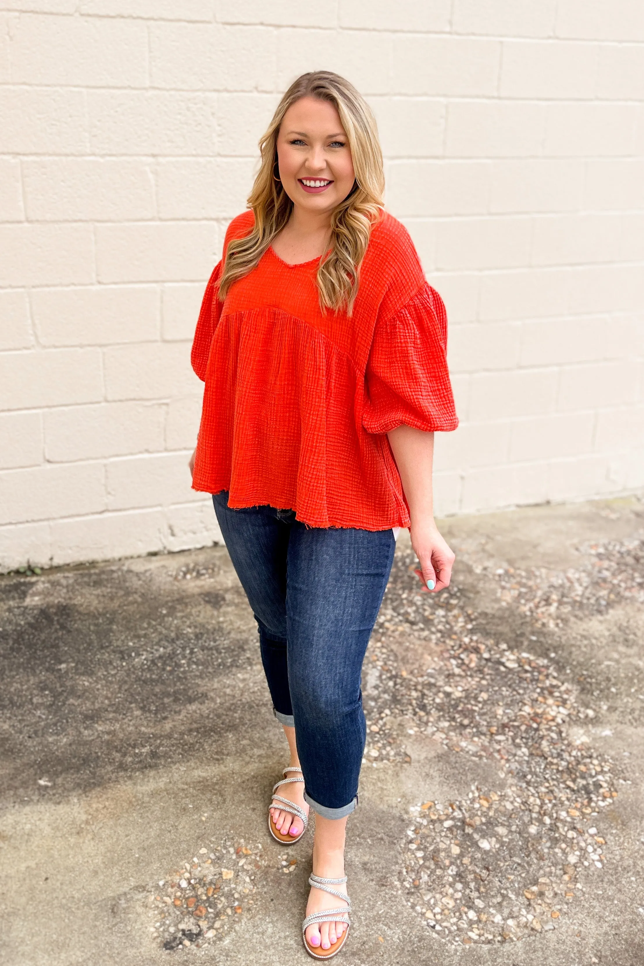 Steal Your Love Babydoll Top, Blood Orange