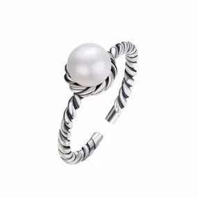 Sterling silver stylish rope style with a pearl ring