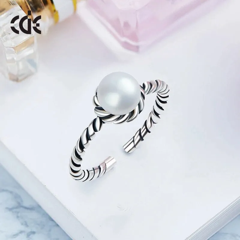 Sterling silver stylish rope style with a pearl ring