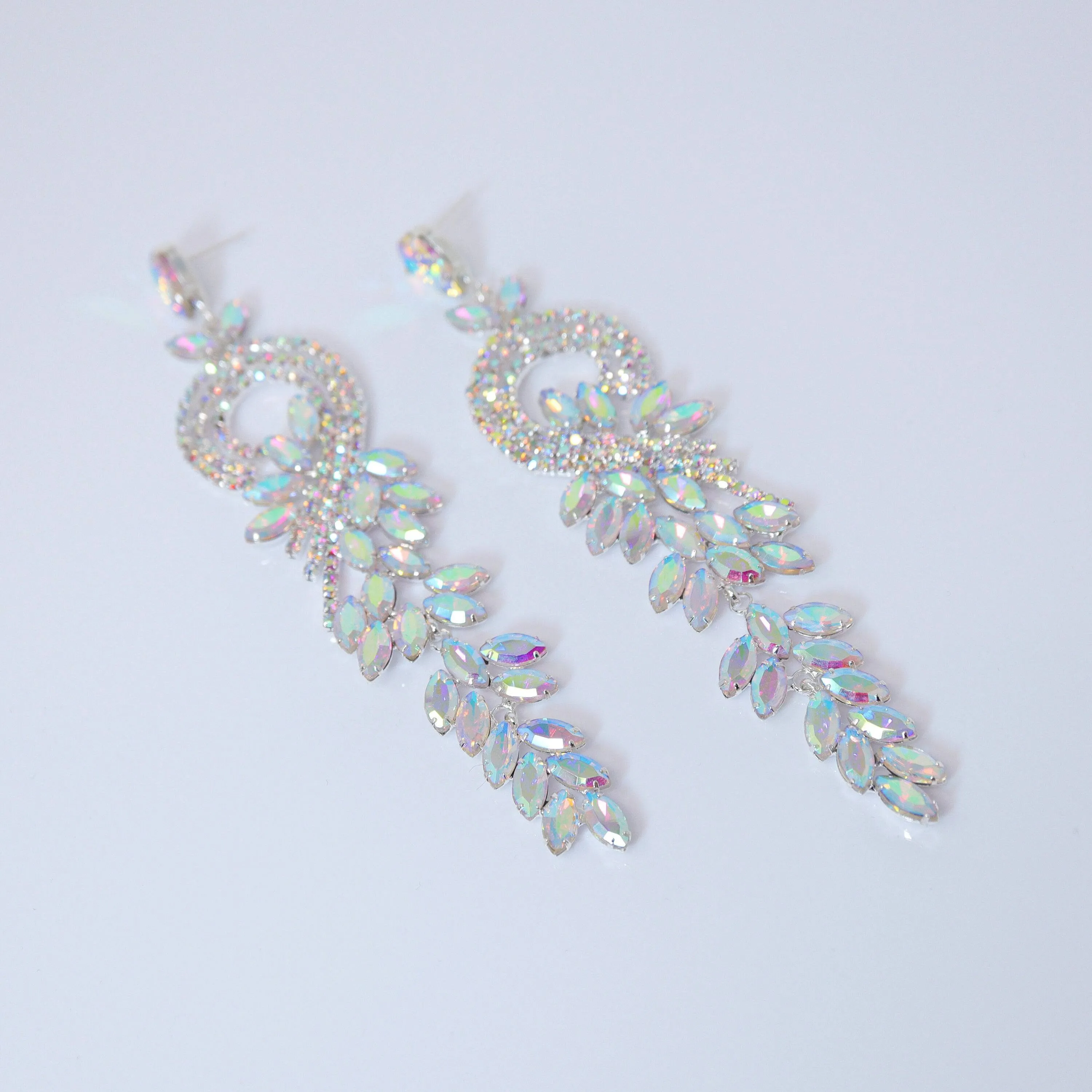 Swarovski AB Crystal Rainbow Bride Earrings, Extra Long Bridal Earrings, Crystal Bridal Earrings, Statement Earrings, Gold Bride Earring.