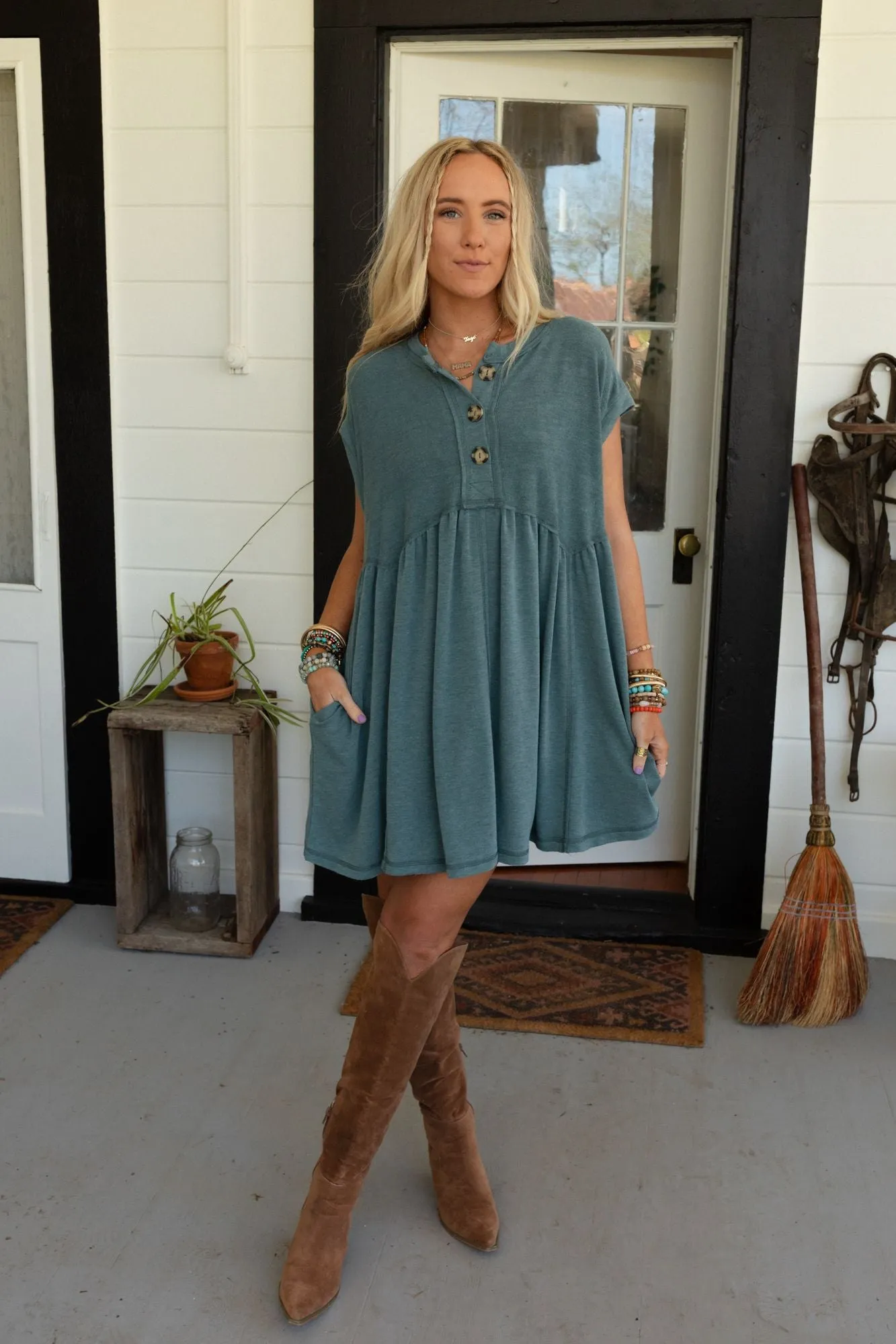 Sweet Nothings Baby Doll Dress - Teal