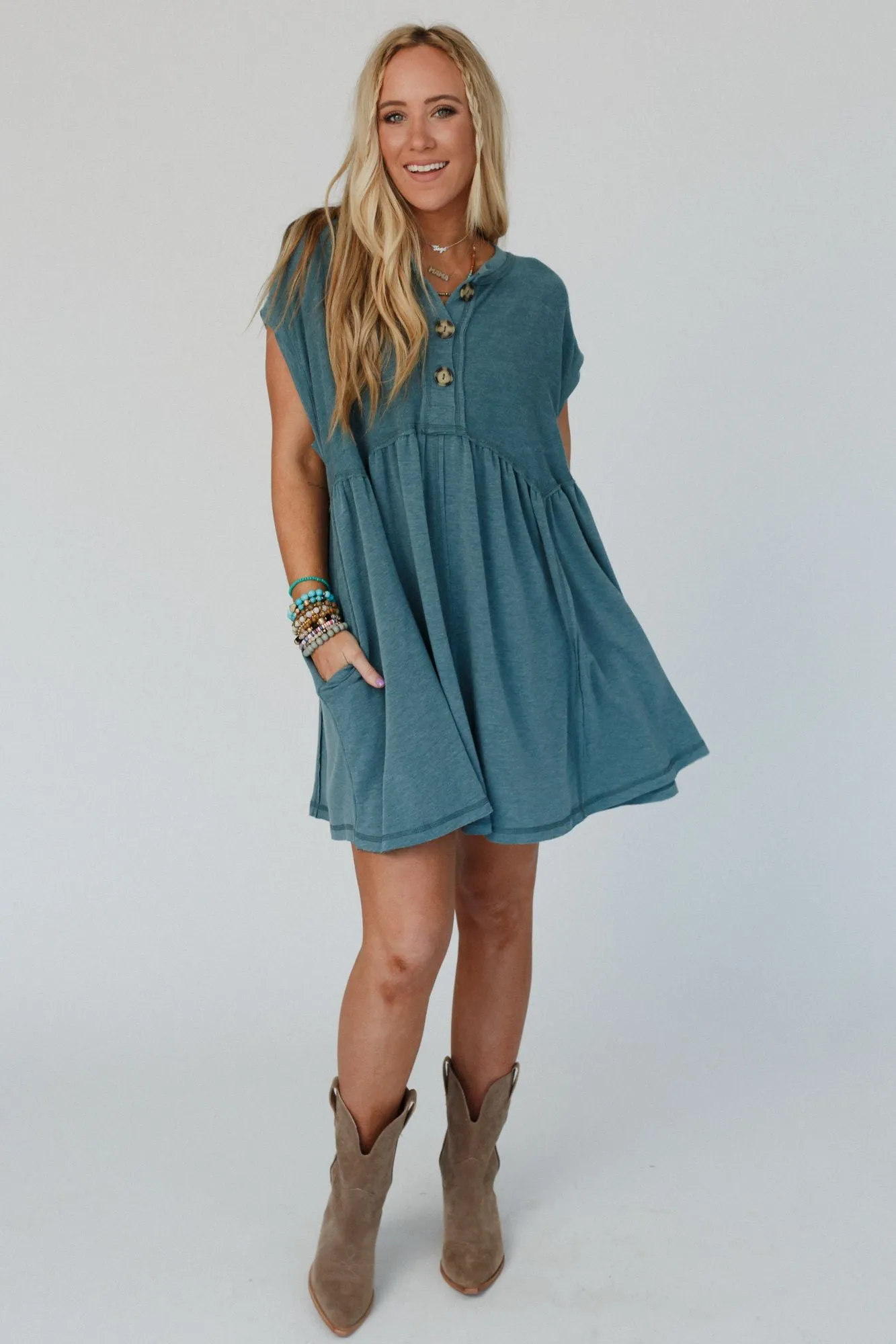 Sweet Nothings Baby Doll Dress - Teal