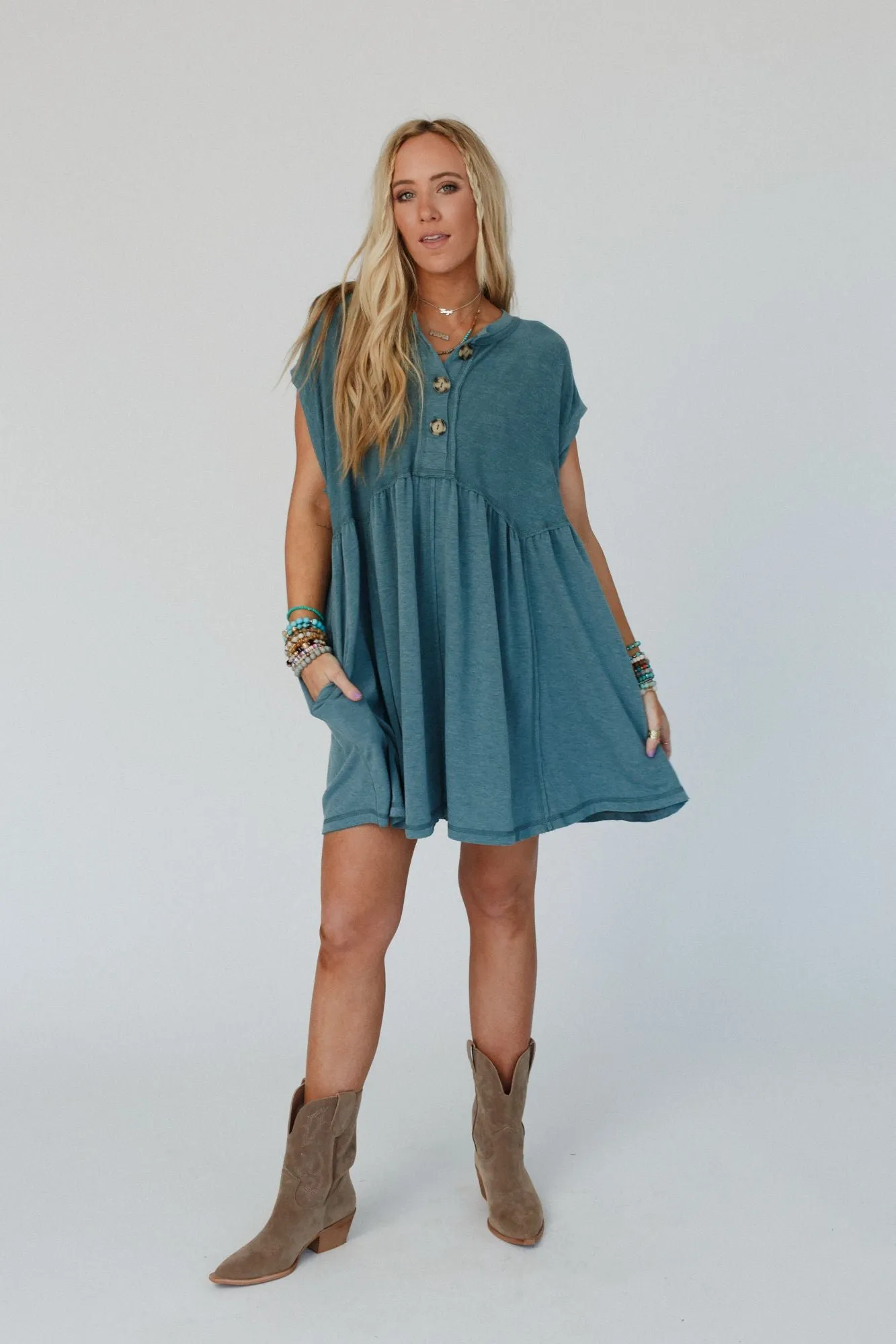 Sweet Nothings Baby Doll Dress - Teal