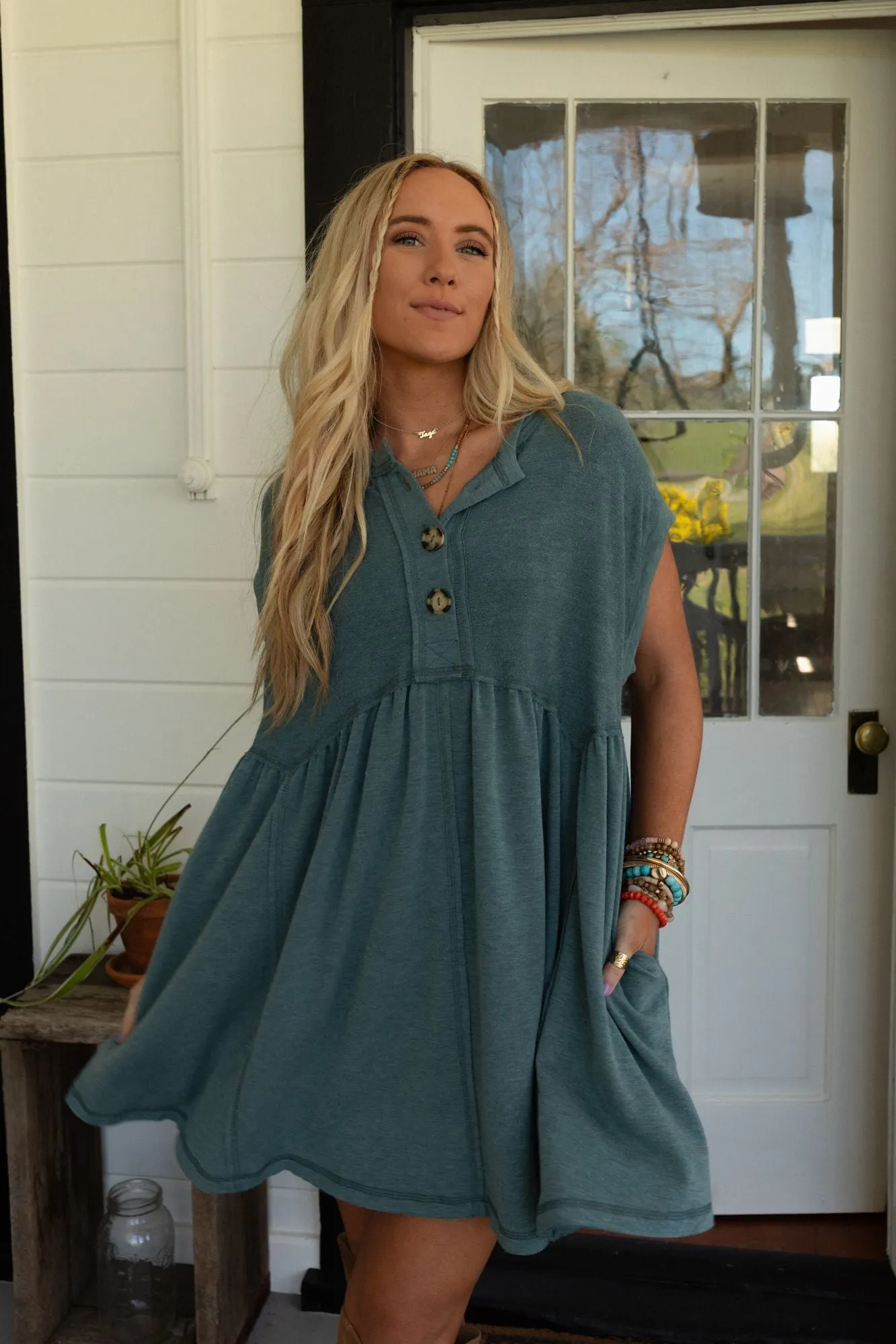 Sweet Nothings Baby Doll Dress - Teal