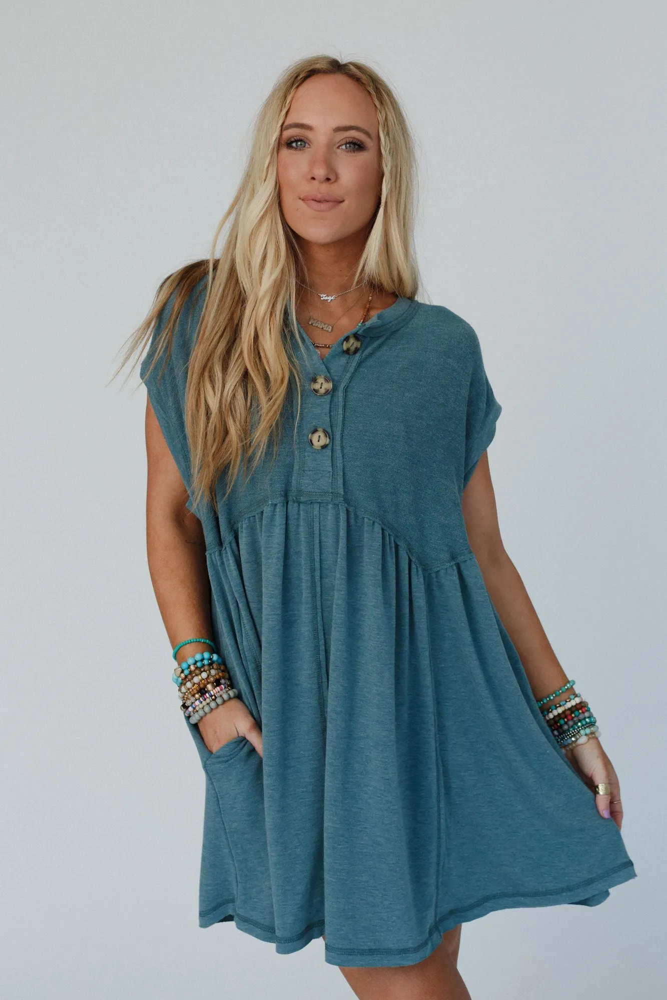 Sweet Nothings Baby Doll Dress - Teal