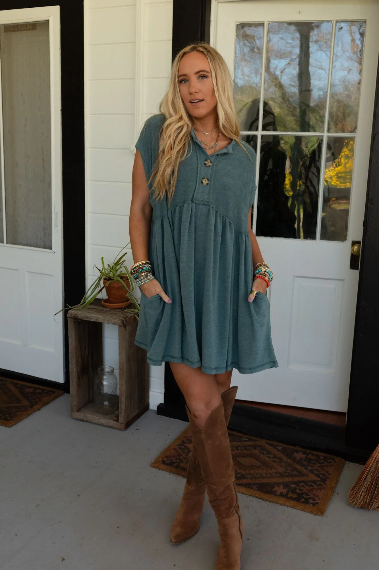 Sweet Nothings Baby Doll Dress - Teal