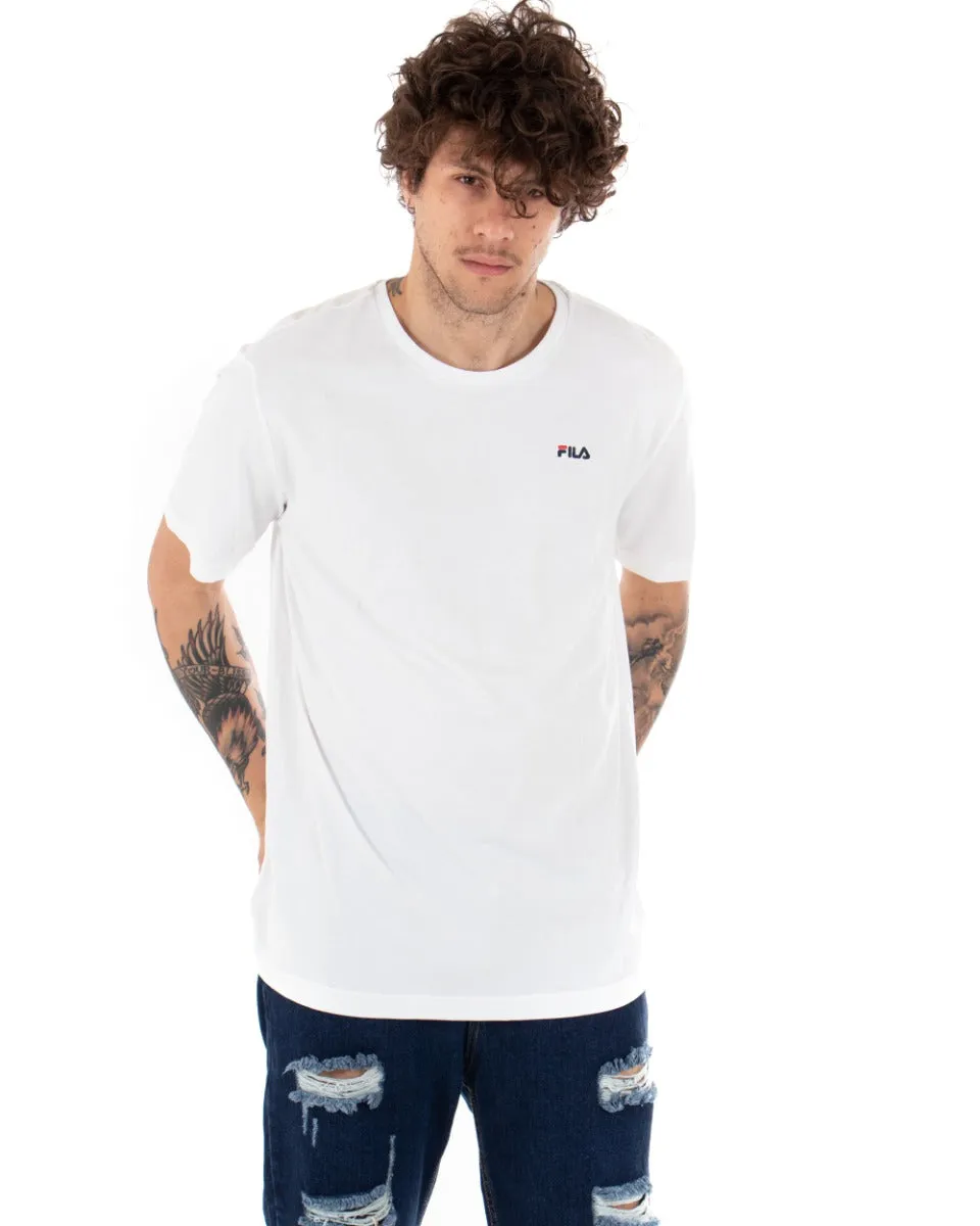 T-shirt Uomo Fila Logo Piccolo Unwind Bianco Cotone Casual Maniche Corte GIOSAL