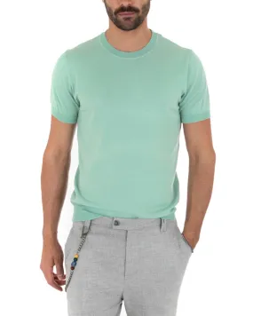 T-Shirt Uomo Manica Corta Tinta Unita Verde Acqua Girocollo Filo Casual GIOSAL-TS2618A