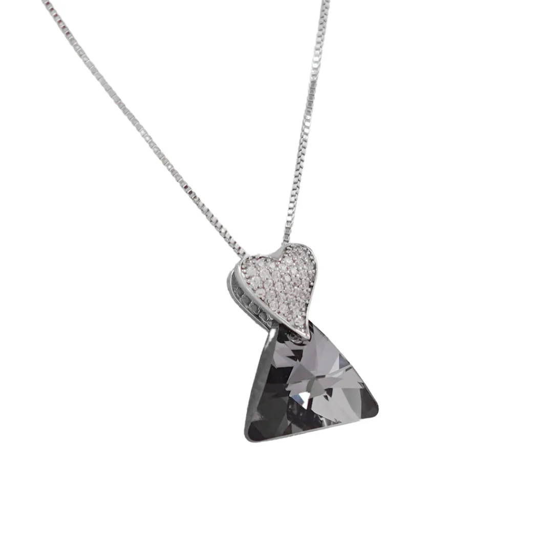 The Unique Triangle Swarovski Crystals Platinum Plated Necklace