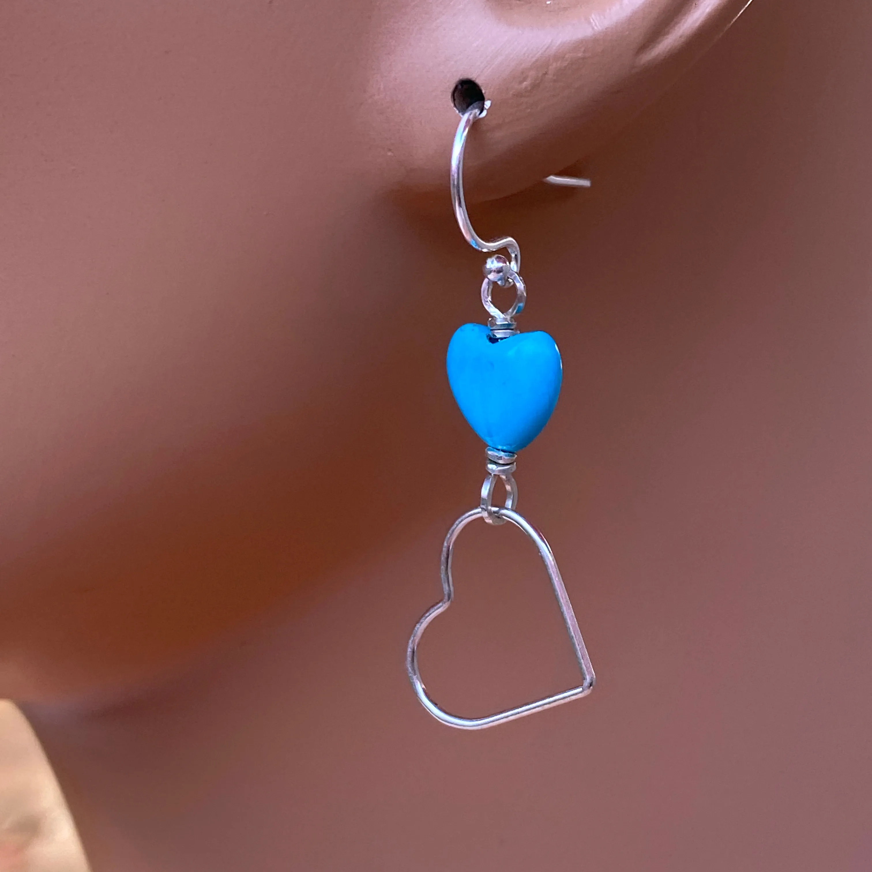 Turquoise and Sterling Silver Dangle Heart Earrings