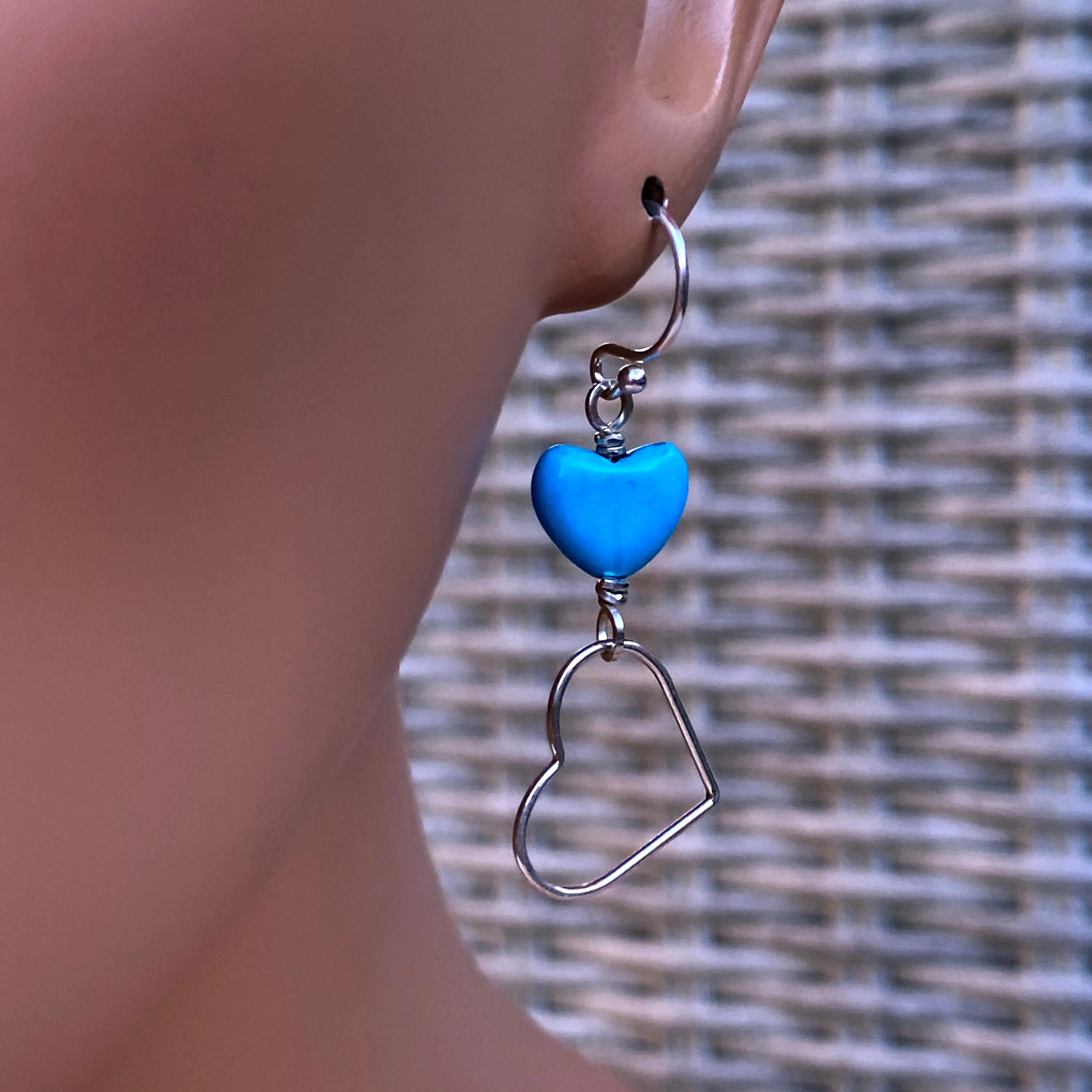 Turquoise and Sterling Silver Dangle Heart Earrings