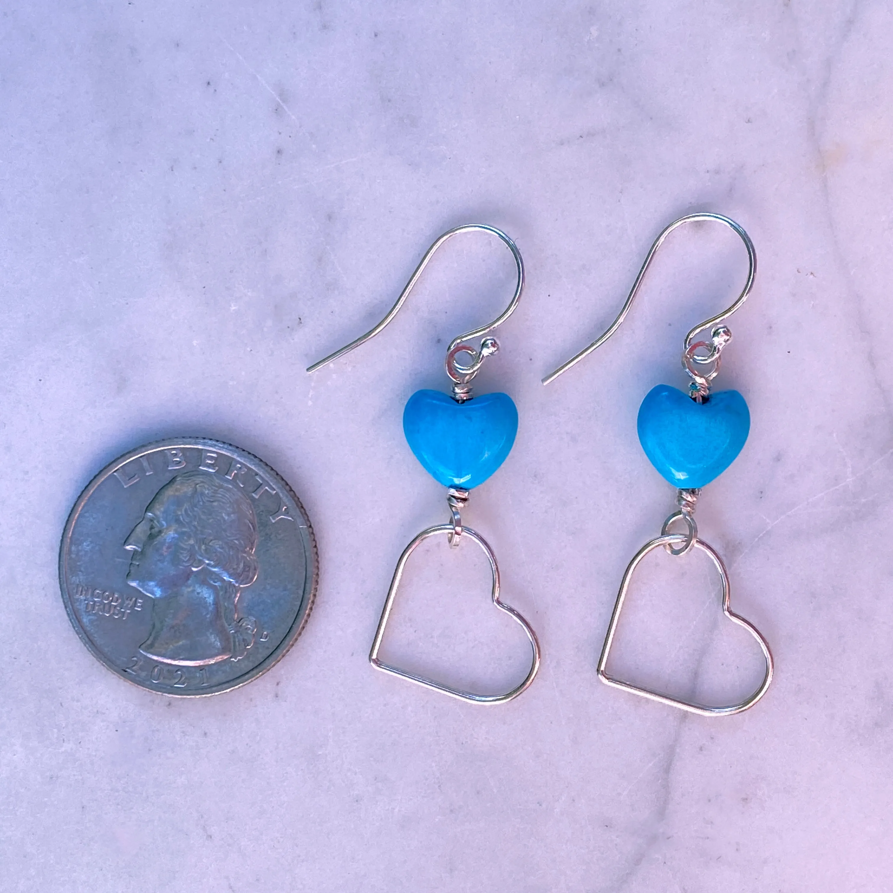 Turquoise and Sterling Silver Dangle Heart Earrings