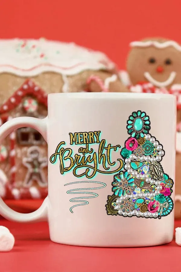 Turquoise Christmas ceramic coffee mug 15oz