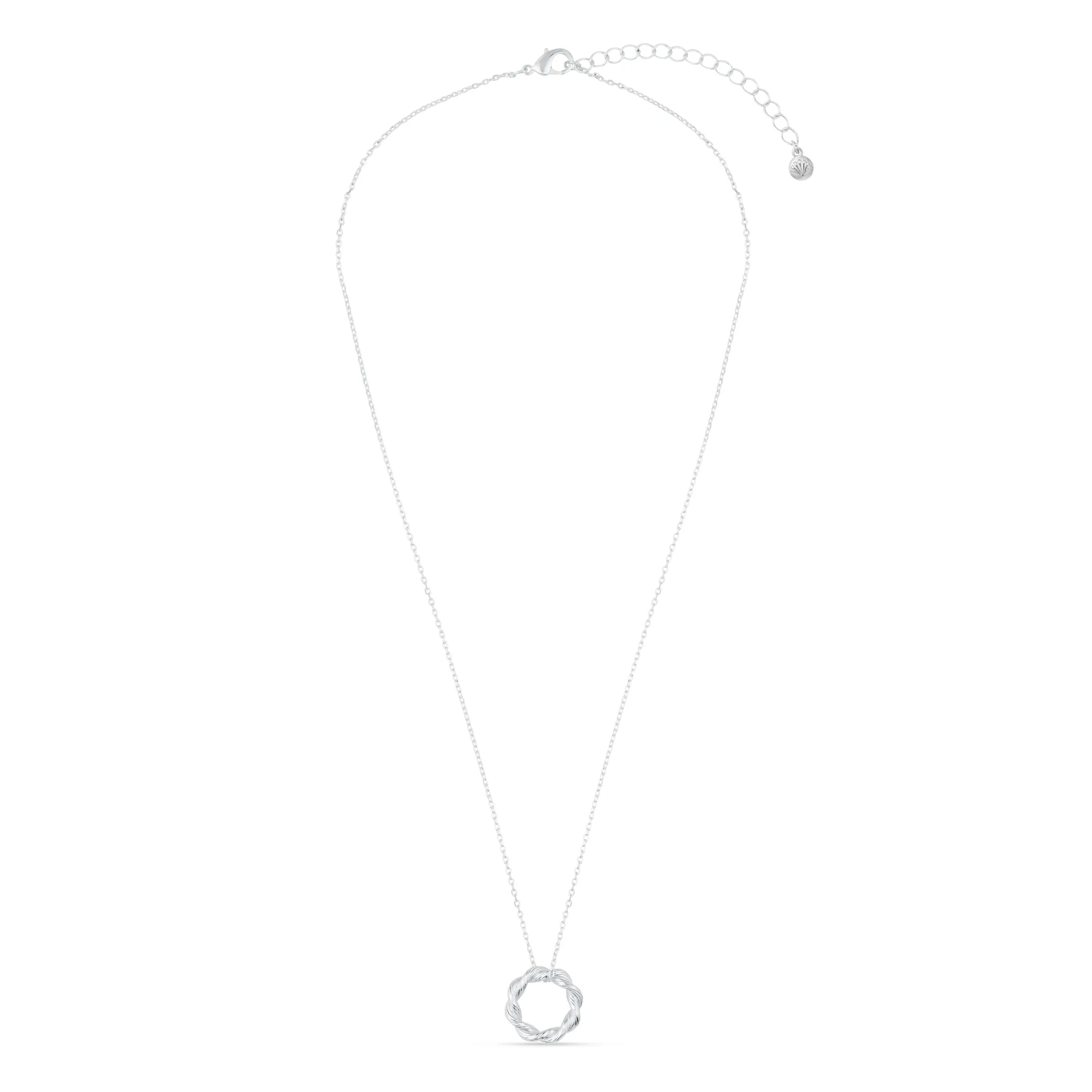 Twist Textured Open Circle Necklace - Silver