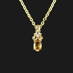 Vintage 10K Gold Citrine Diamond Pendant Necklace