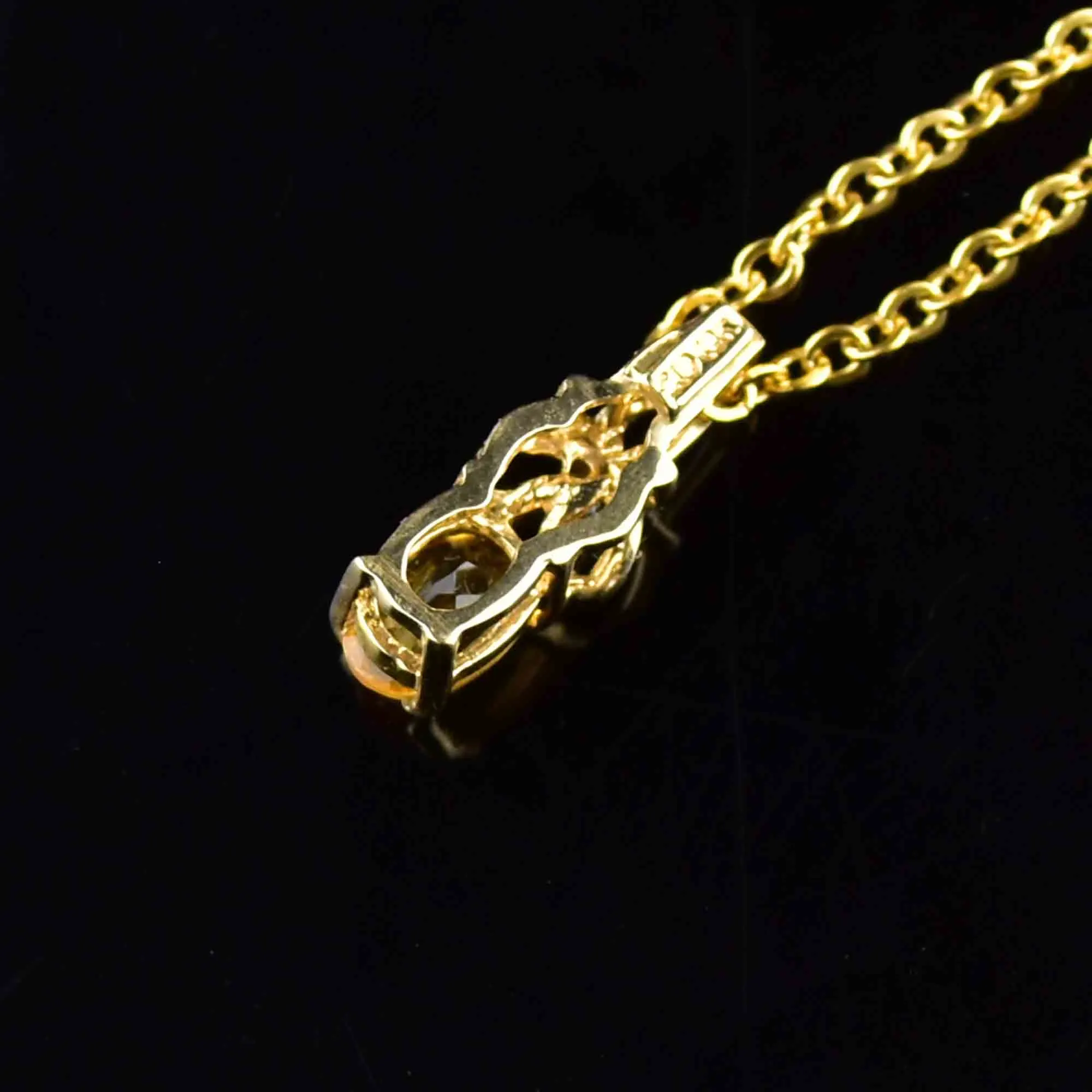 Vintage 10K Gold Citrine Diamond Pendant Necklace