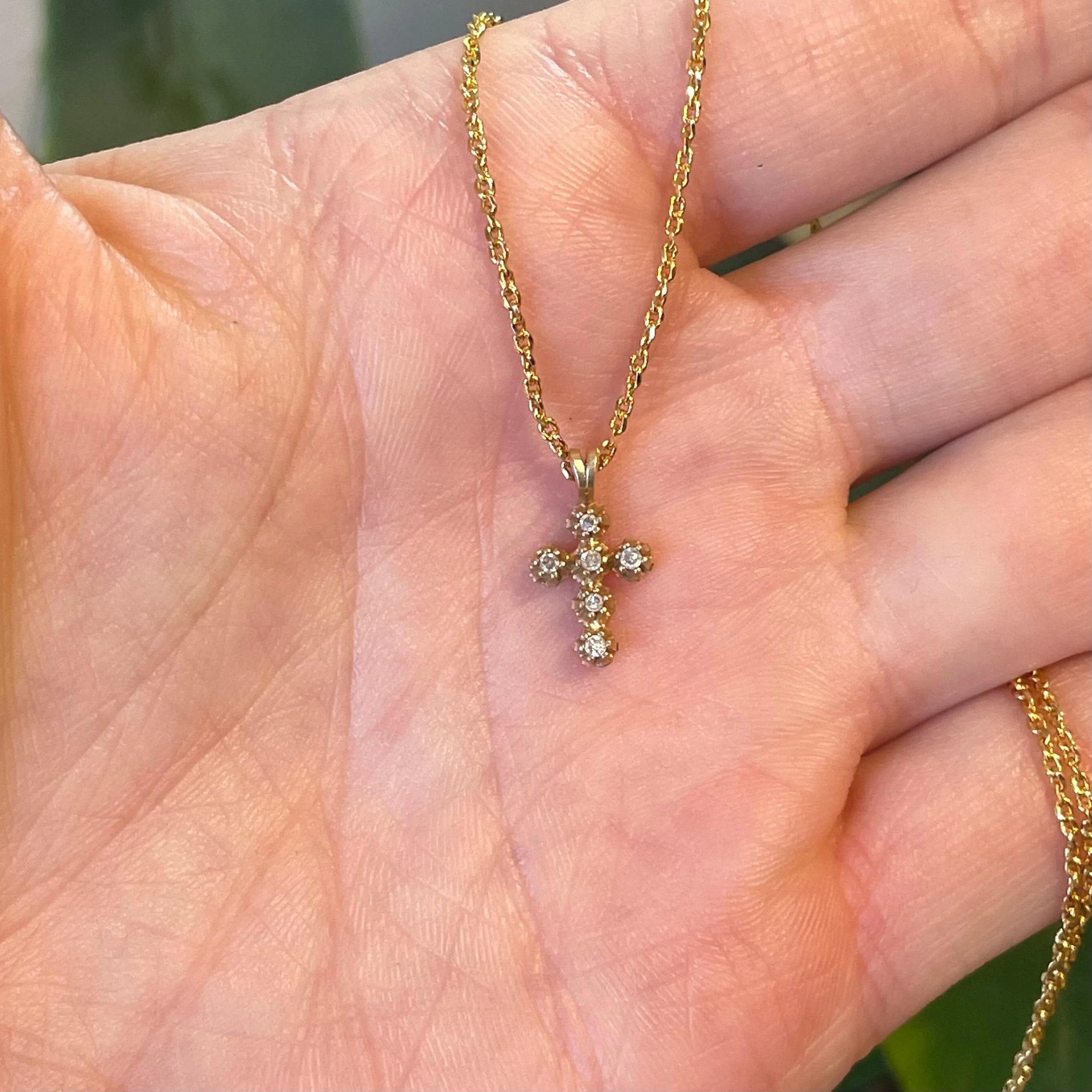 Vintage 14K Gold Diamond Cross Pendant Necklace