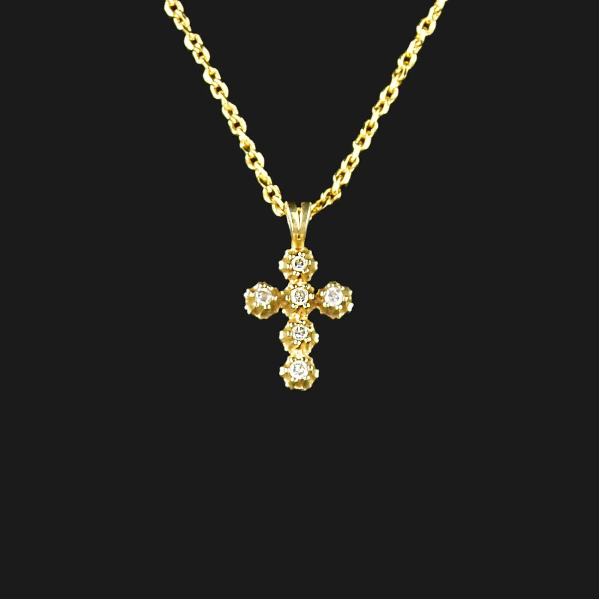 Vintage 14K Gold Diamond Cross Pendant Necklace