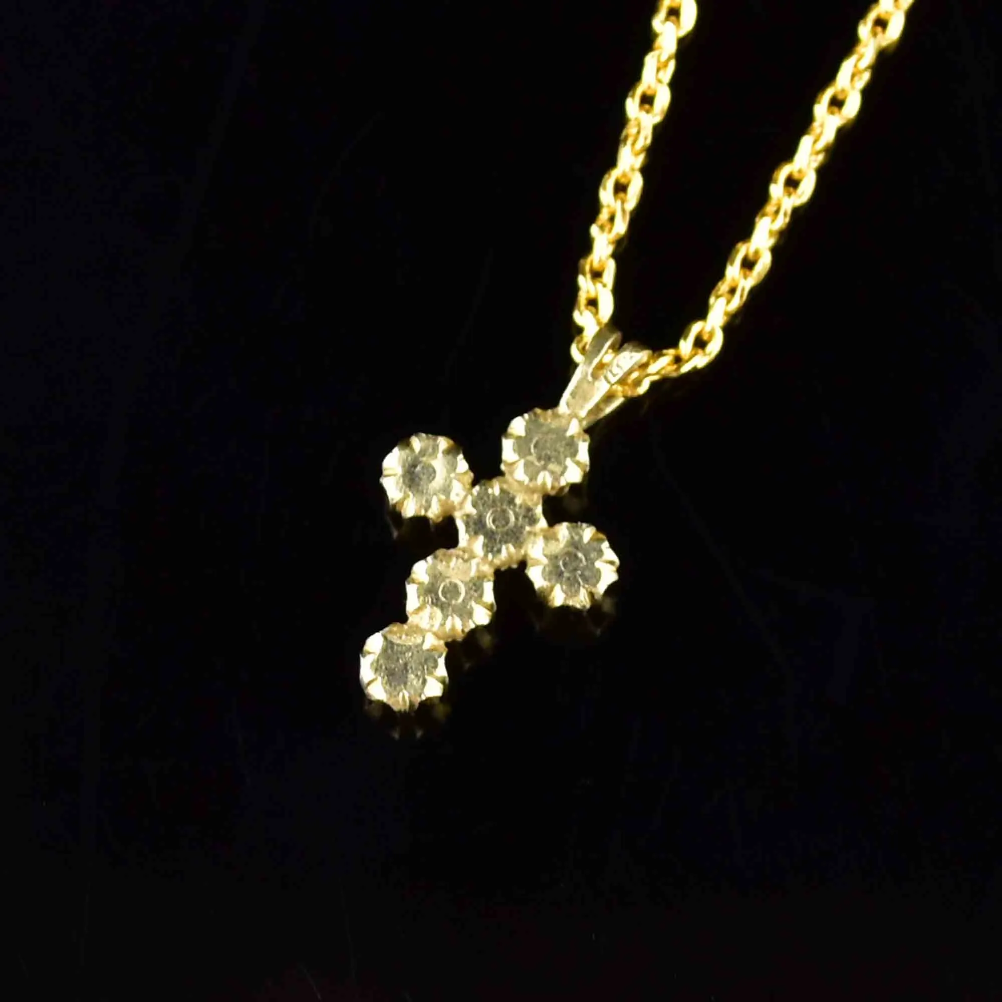 Vintage 14K Gold Diamond Cross Pendant Necklace