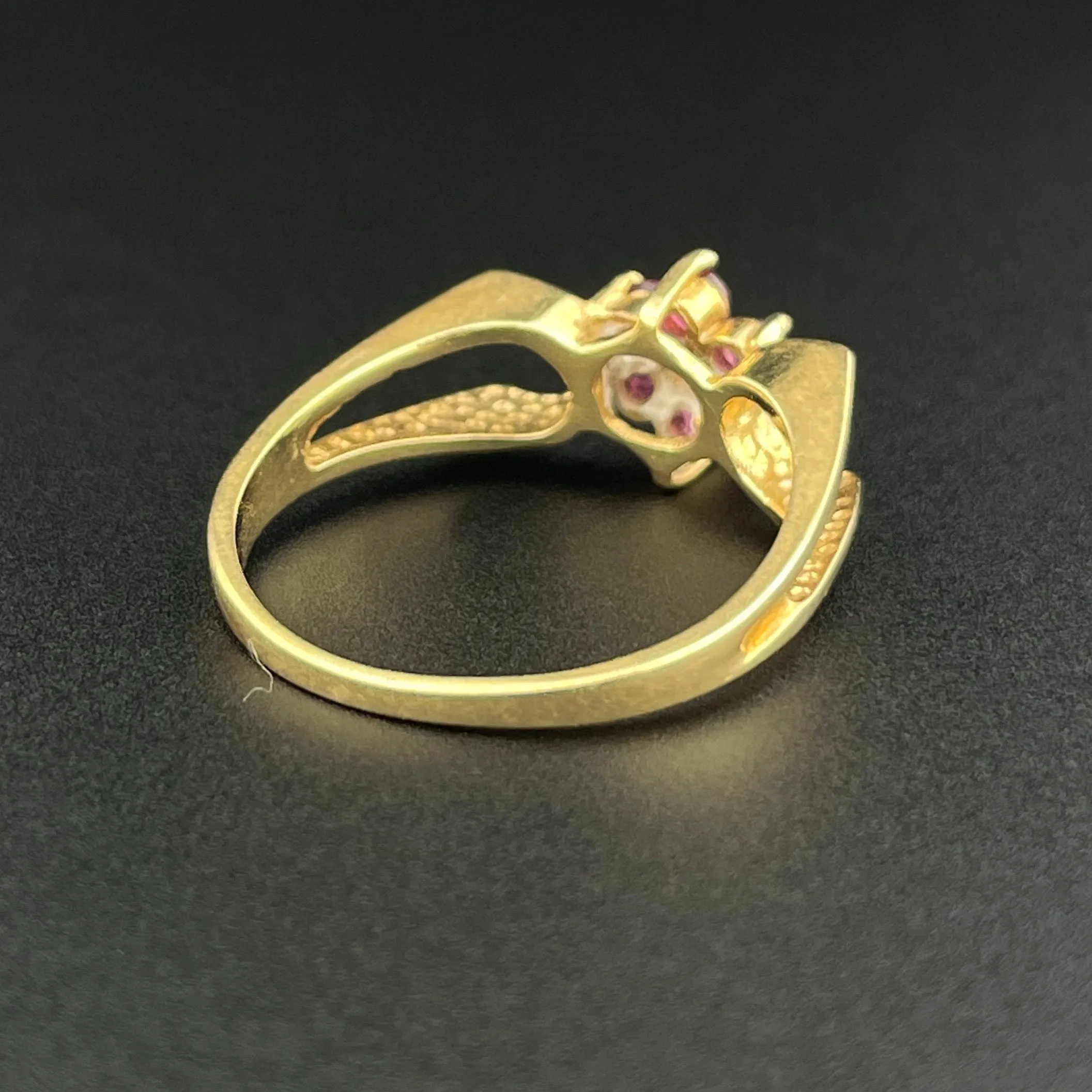 Vintage 14K Gold Ruby Flower Ring, Sz 6 3/4