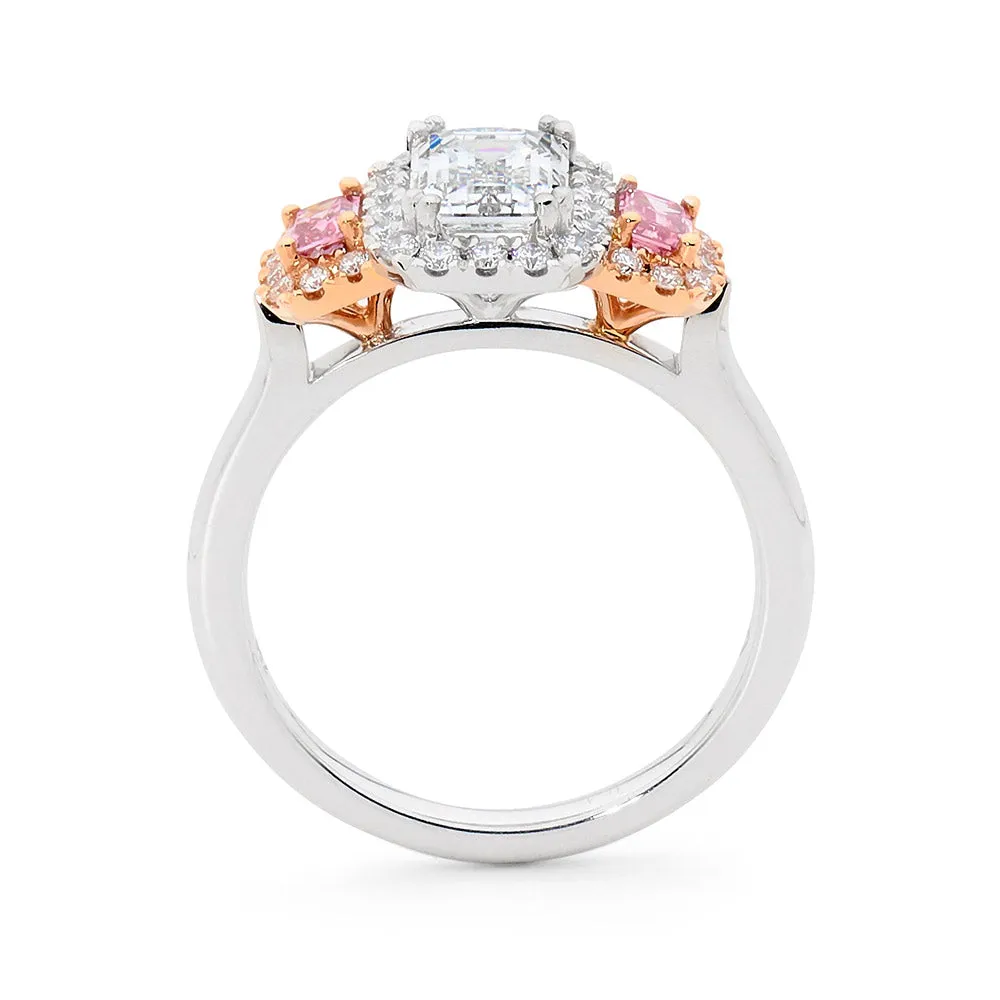 White and Pink Emerald Cut Diamond Ring