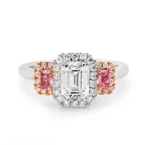 White and Pink Emerald Cut Diamond Ring