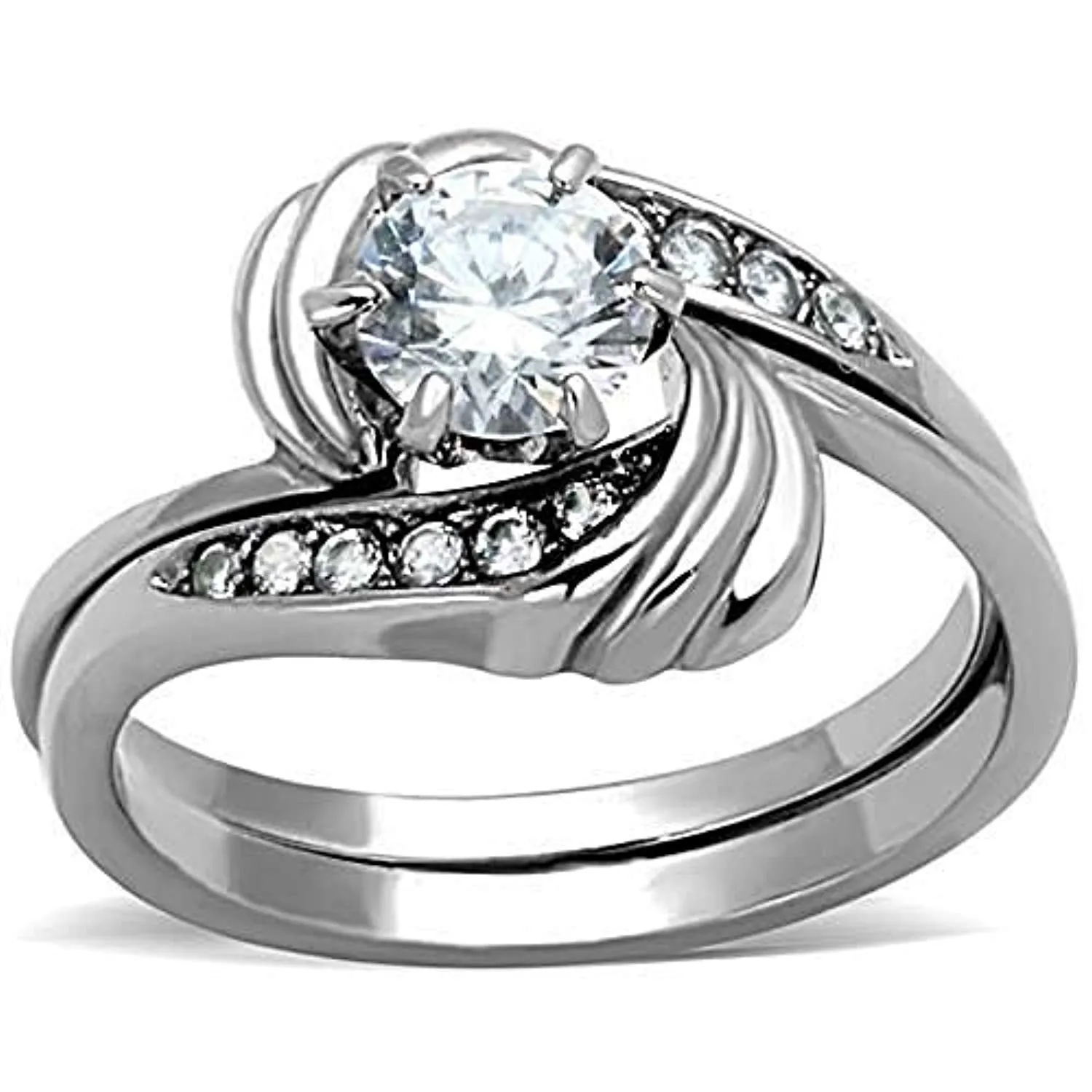 WildKlass Stainless Steel Ring High Polished (no Plating) Women AAA Grade CZ Clear