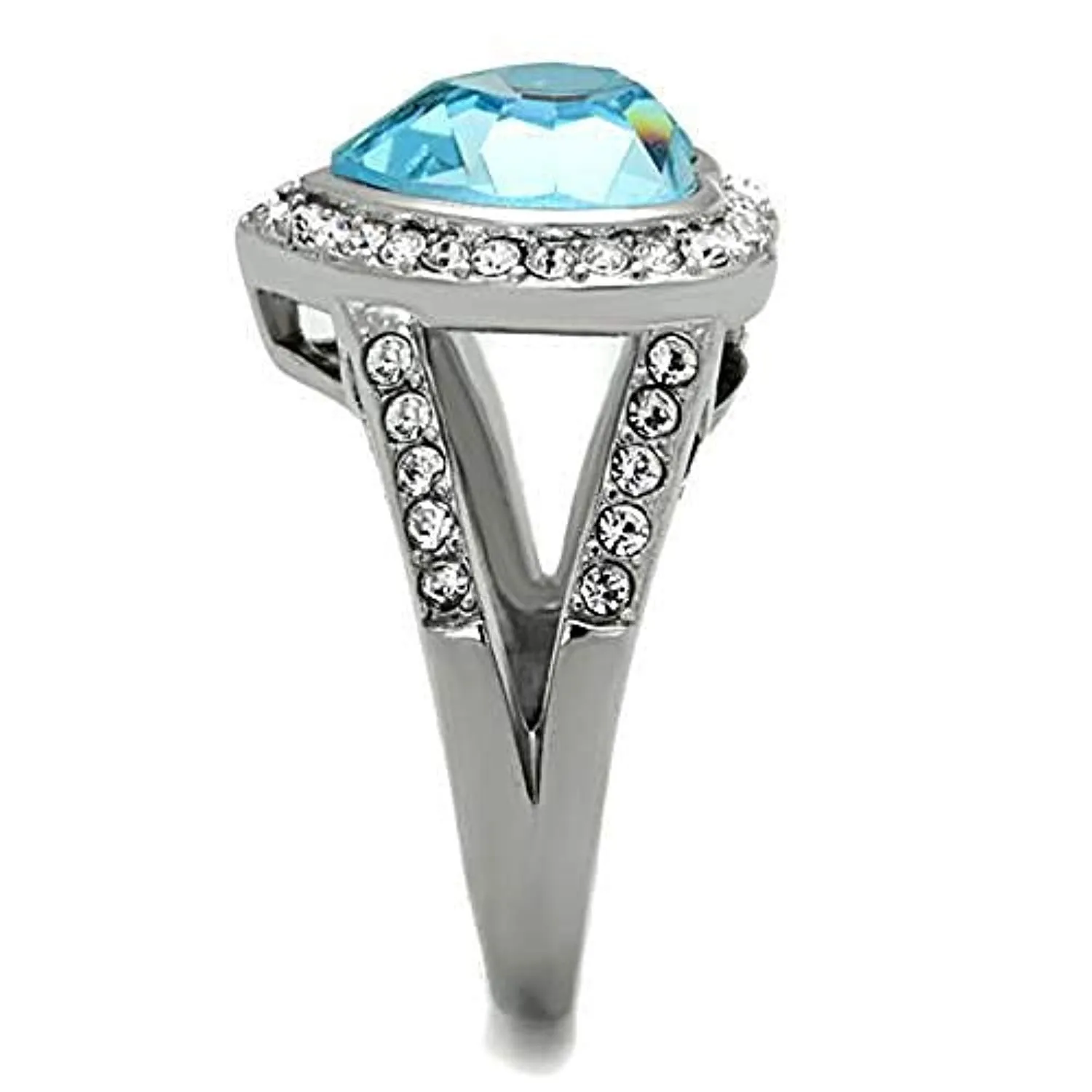 WildKlass Stainless Steel Ring High Polished (no Plating) Women Top Grade Crystal Sea Blue