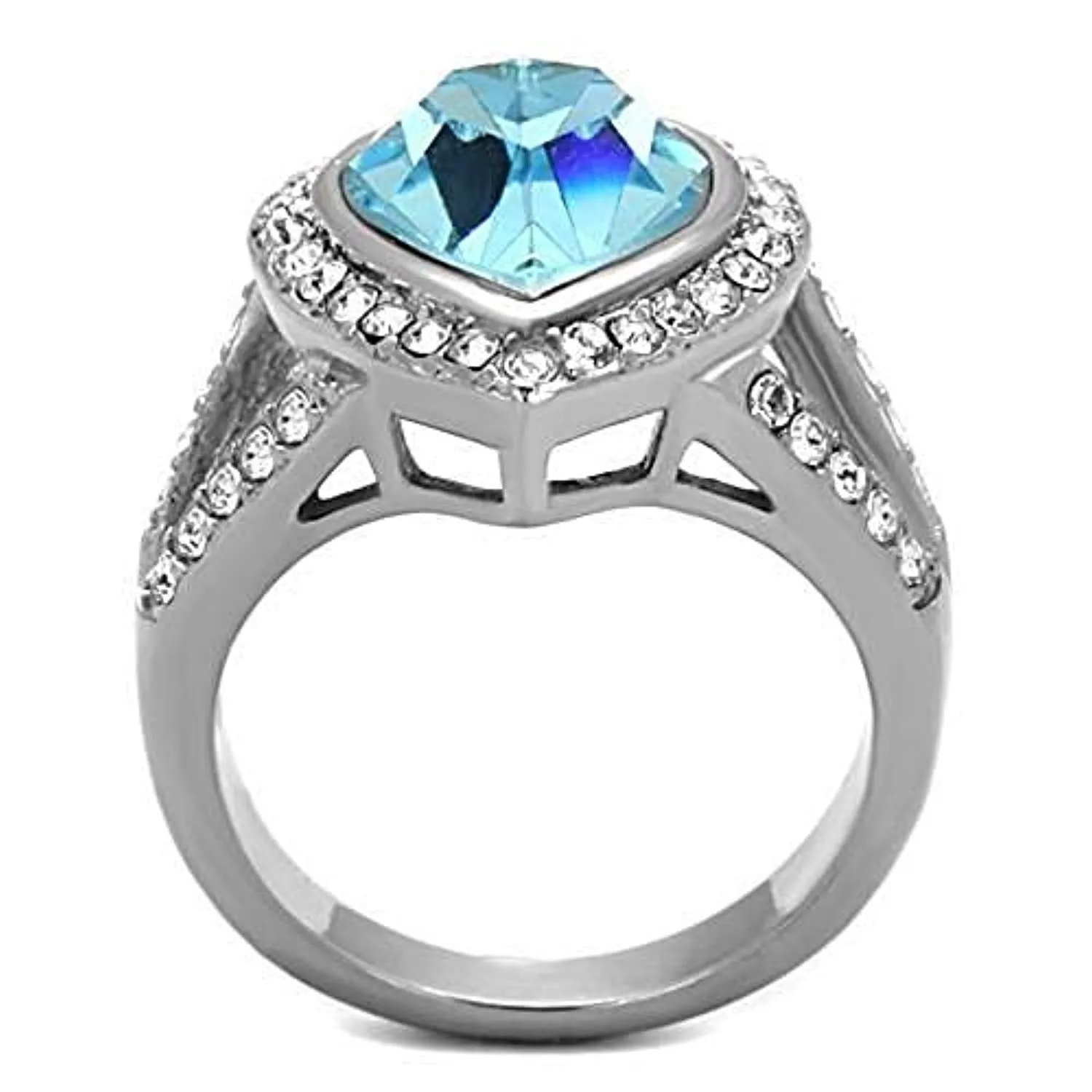 WildKlass Stainless Steel Ring High Polished (no Plating) Women Top Grade Crystal Sea Blue