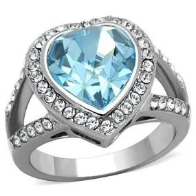 WildKlass Stainless Steel Ring High Polished (no Plating) Women Top Grade Crystal Sea Blue