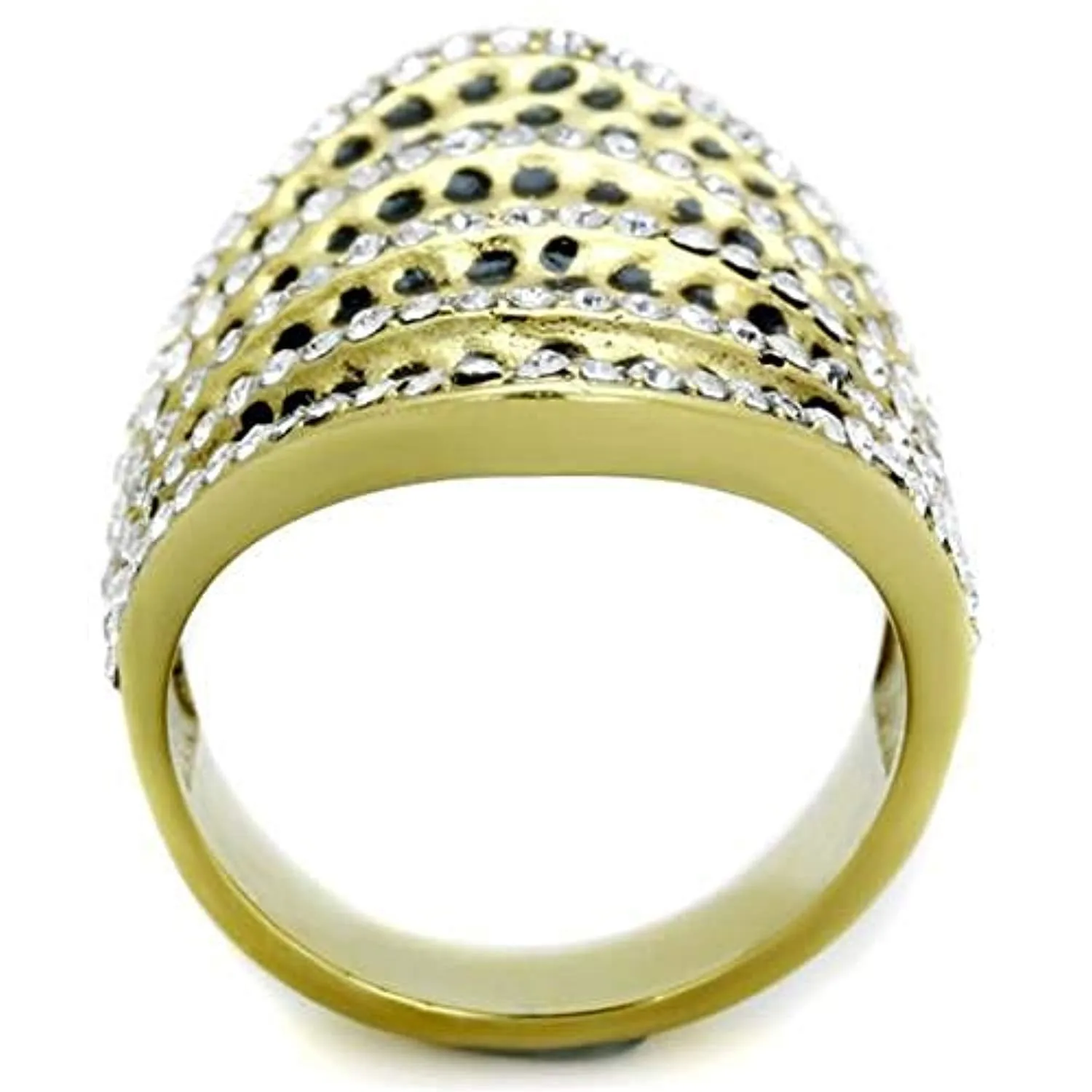 WildKlass Stainless Steel Ring IP Gold Women Top Grade Crystal Clear