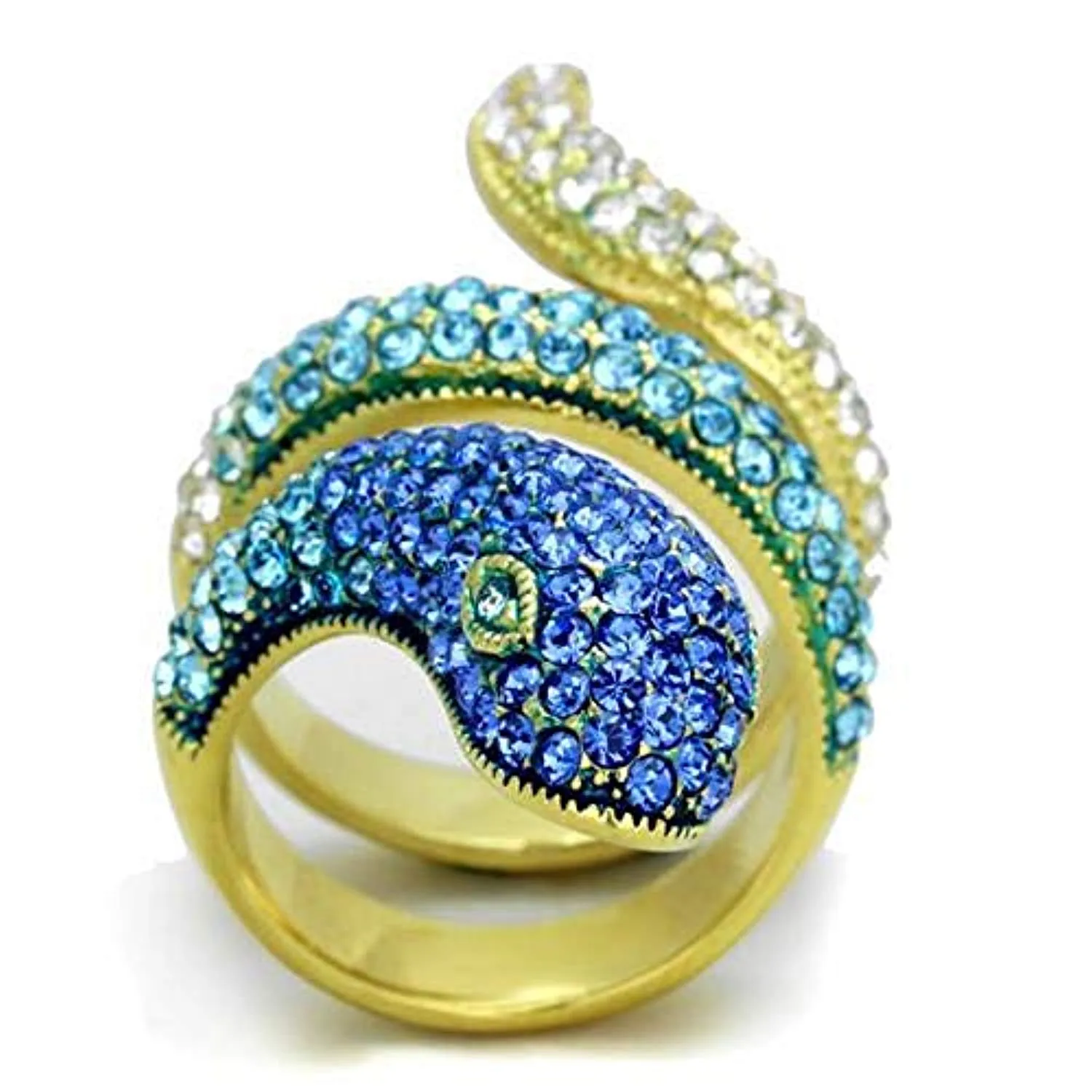 WildKlass Stainless Steel Ring IP Gold Women Top Grade Crystal Multi Color