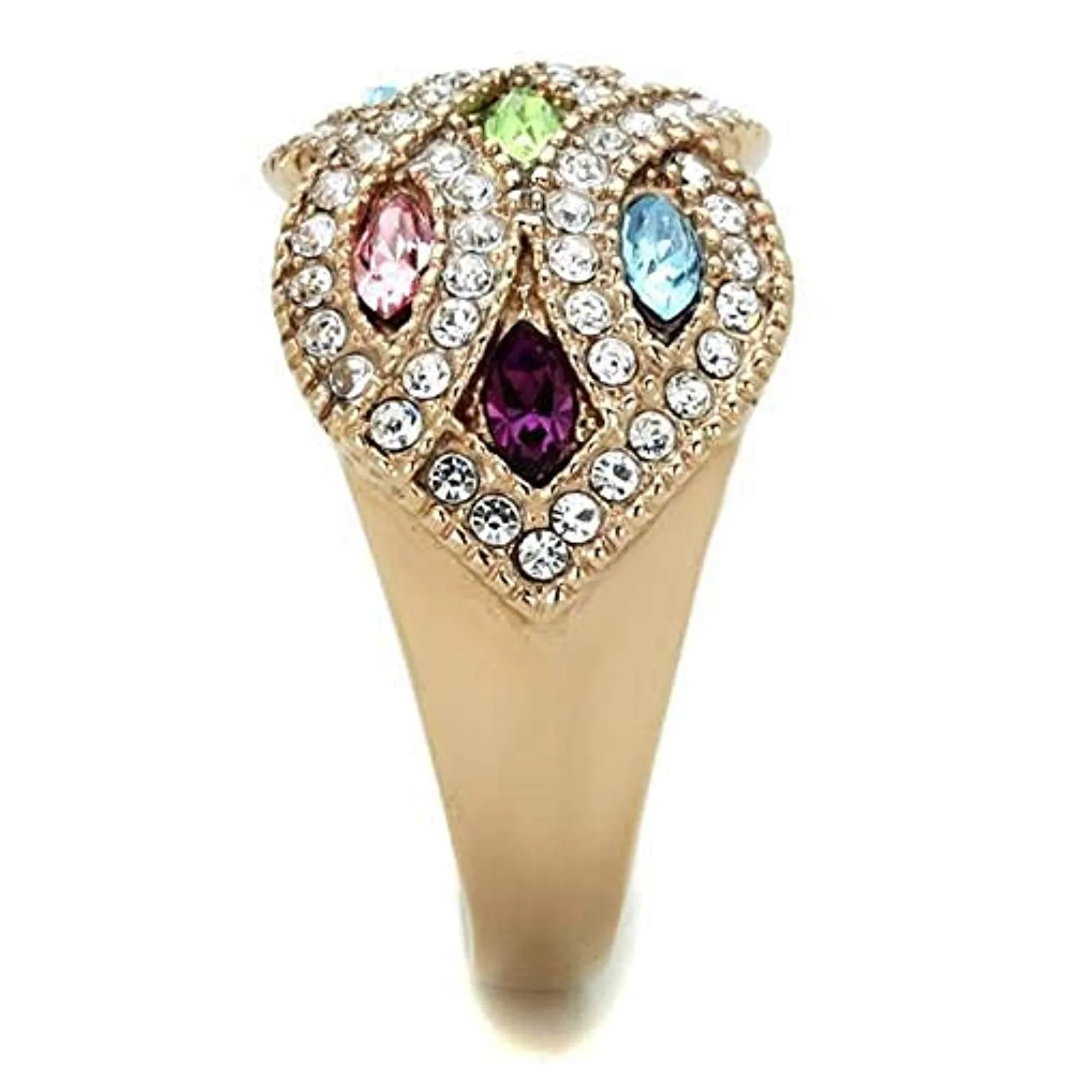 WildKlass Stainless Steel Ring IP Rose Gold Women Top Grade Crystal Multi Color