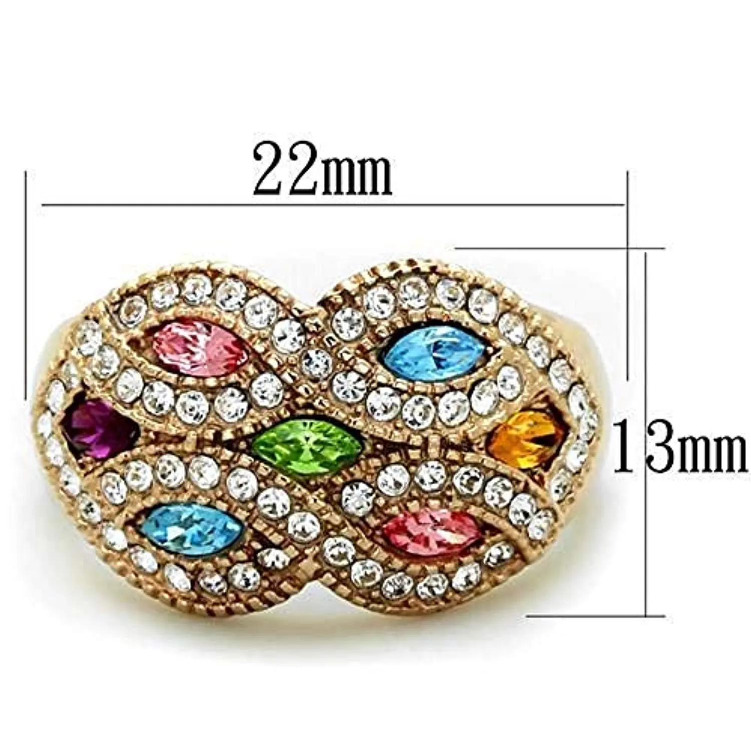 WildKlass Stainless Steel Ring IP Rose Gold Women Top Grade Crystal Multi Color