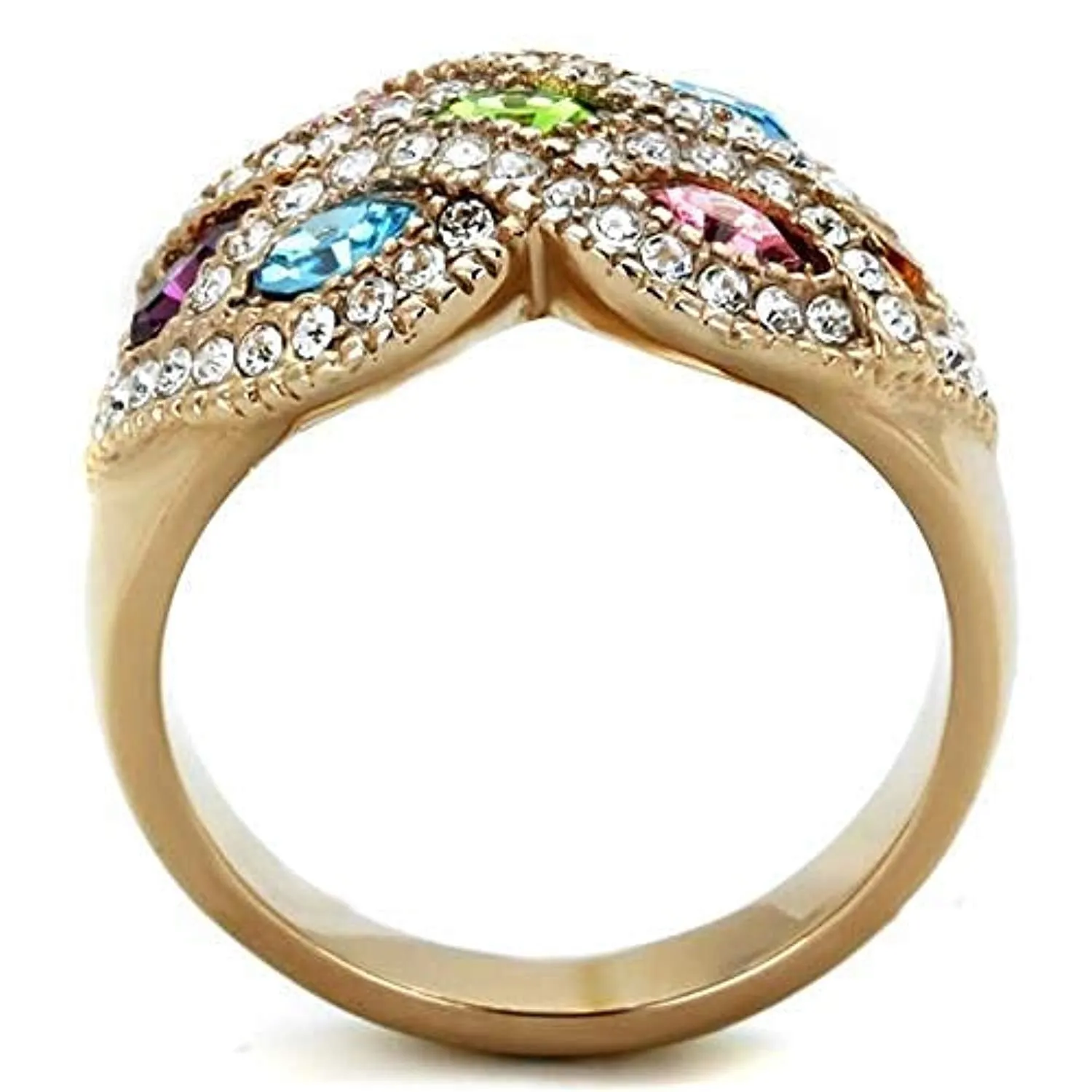 WildKlass Stainless Steel Ring IP Rose Gold Women Top Grade Crystal Multi Color