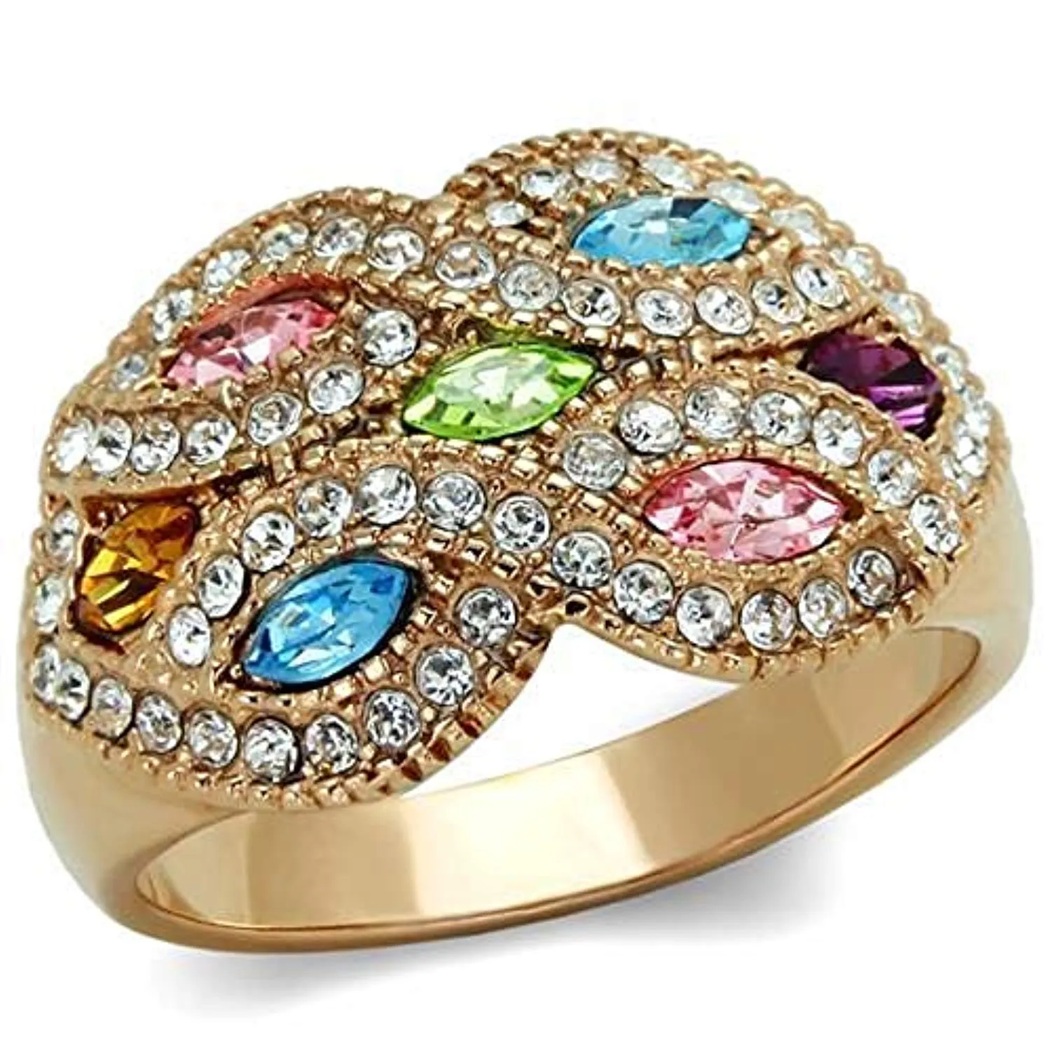 WildKlass Stainless Steel Ring IP Rose Gold Women Top Grade Crystal Multi Color