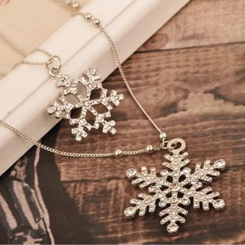 Winter Snowflakes Dual Layer Necklace and Earrings Set