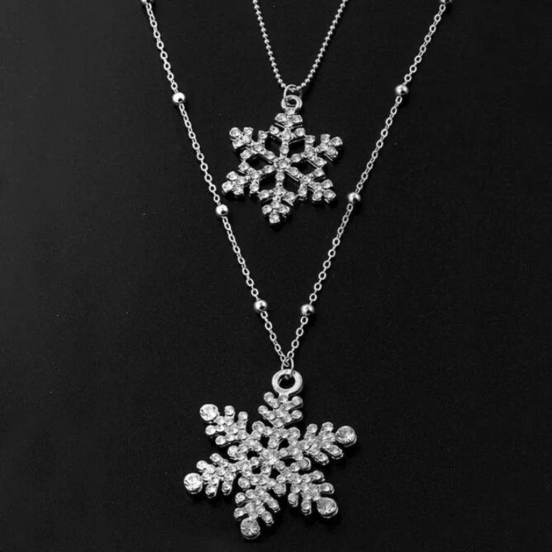 Winter Snowflakes Dual Layer Necklace and Earrings Set