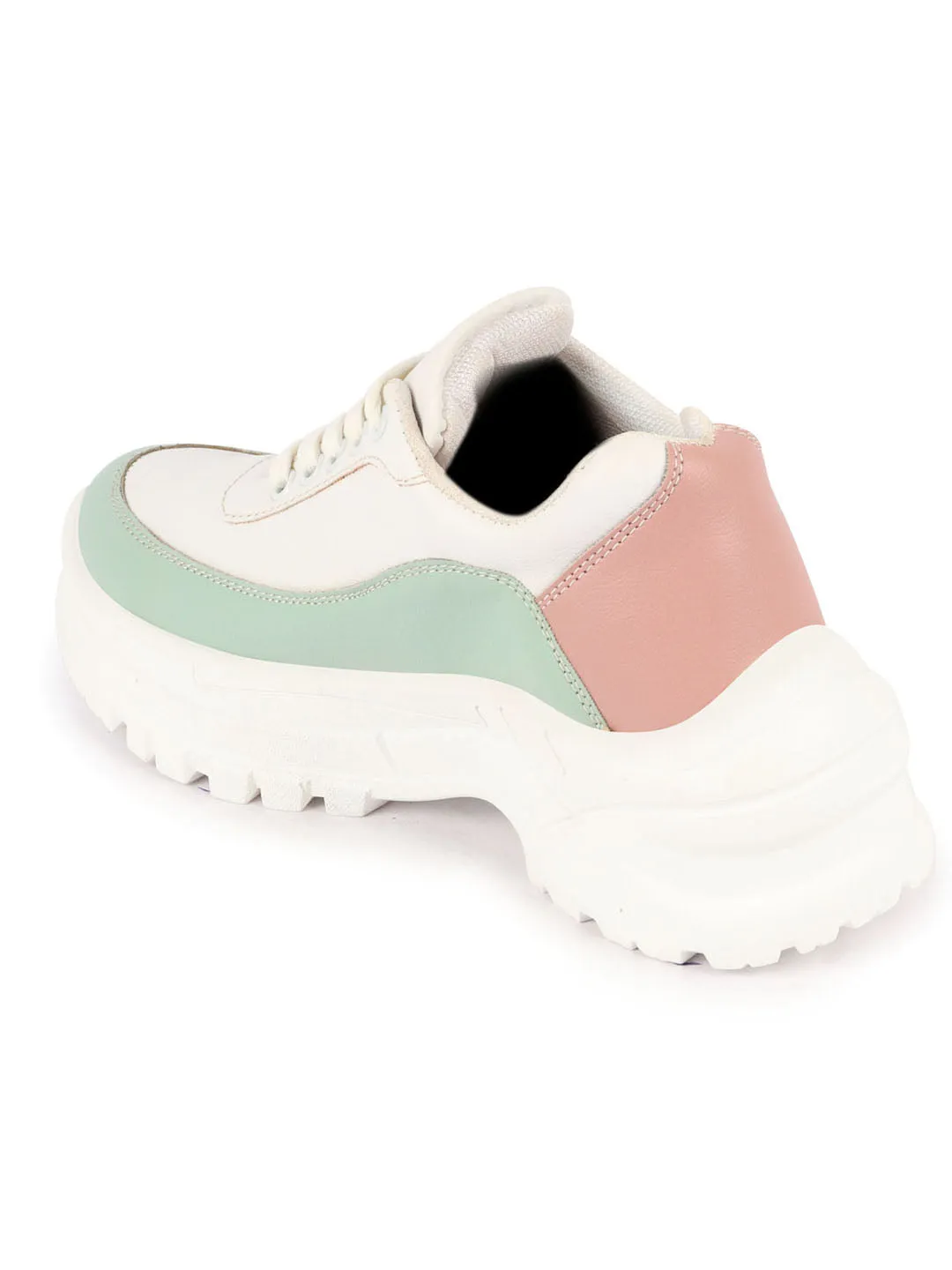 Women Pista Green Colorblocked Casual Lace Up Sneaker Shoes