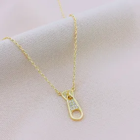 Women's Fashion CZ Zipper Pendant Necklace