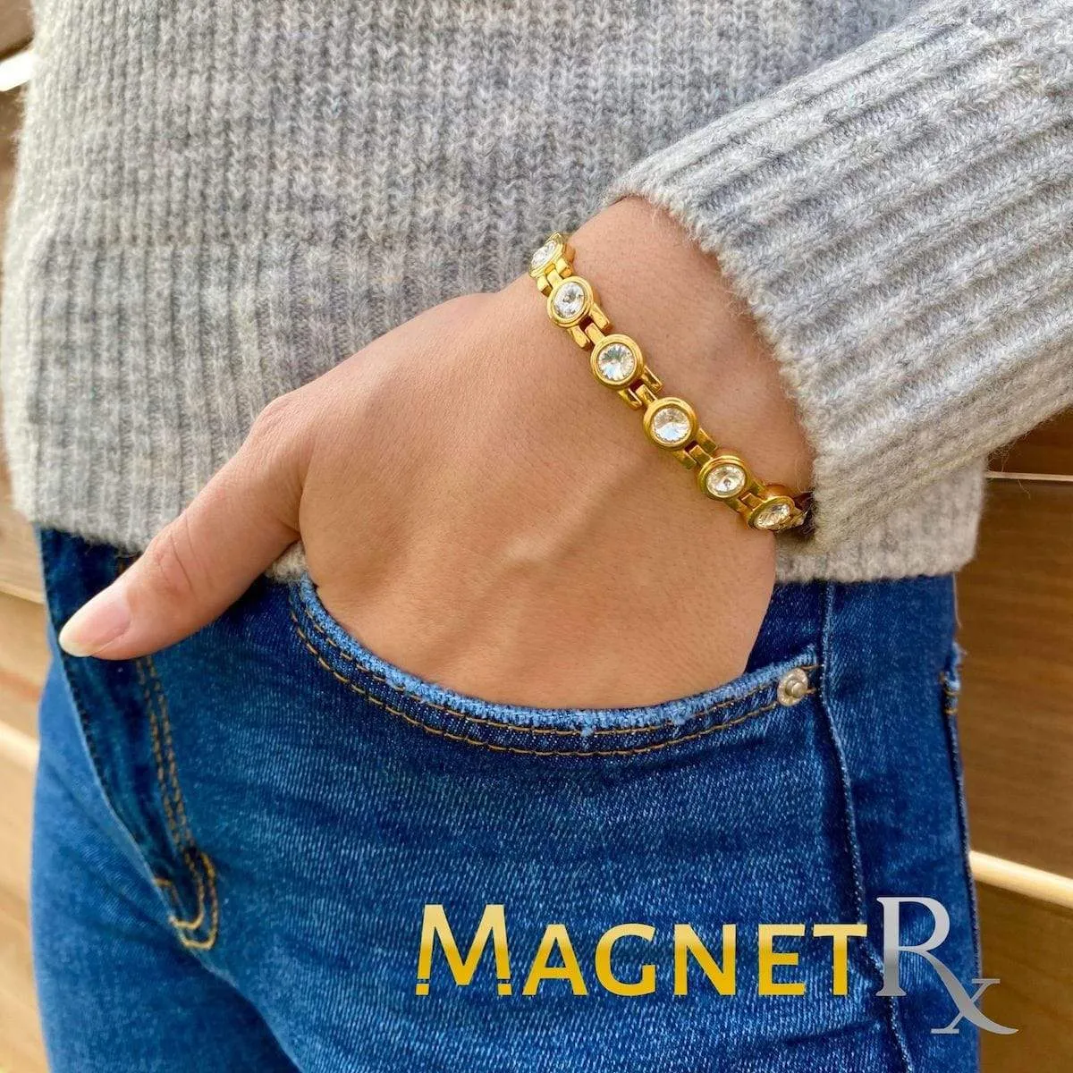 Women's Gold Crystal Magnetic Therapy Bracelet