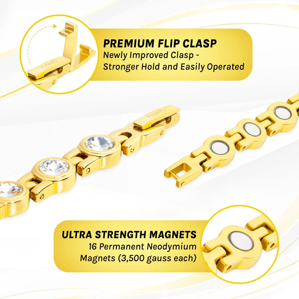 Women's Gold Crystal Magnetic Therapy Bracelet