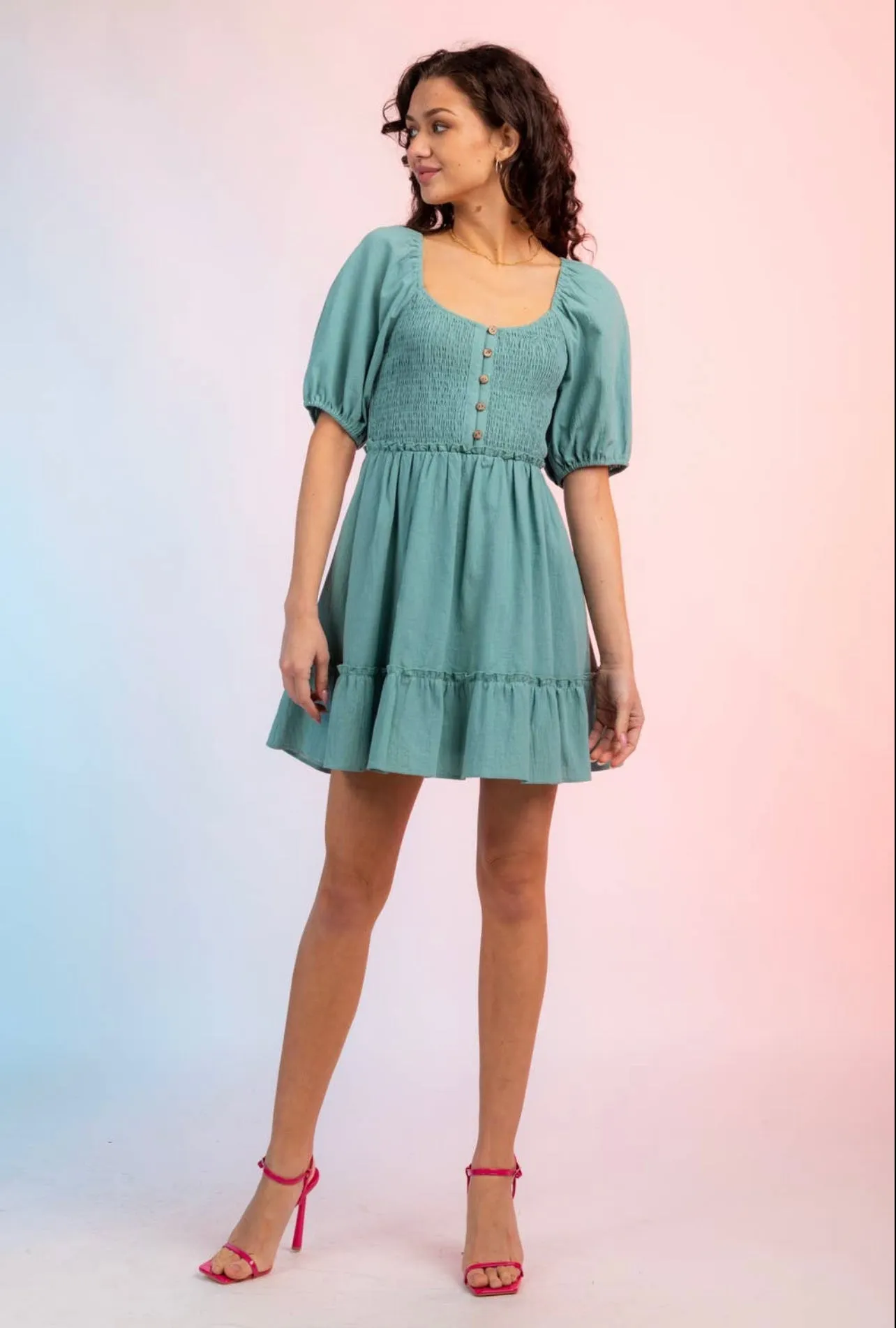 Woven Smocked Bodice Mini Dress